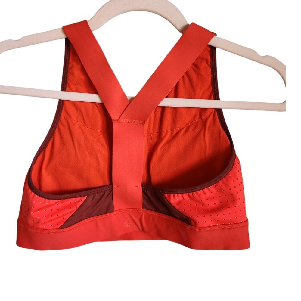Athleta Sports Bra Medium Red Orange Colorblock Ventilated Wireless Pullover - Picture 4 of 6